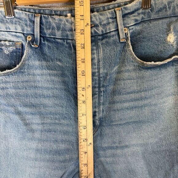 Good American Women Size 16 Straight Leg Denim Jeans Light Wash Blue Distressed - Picture 8 of 12